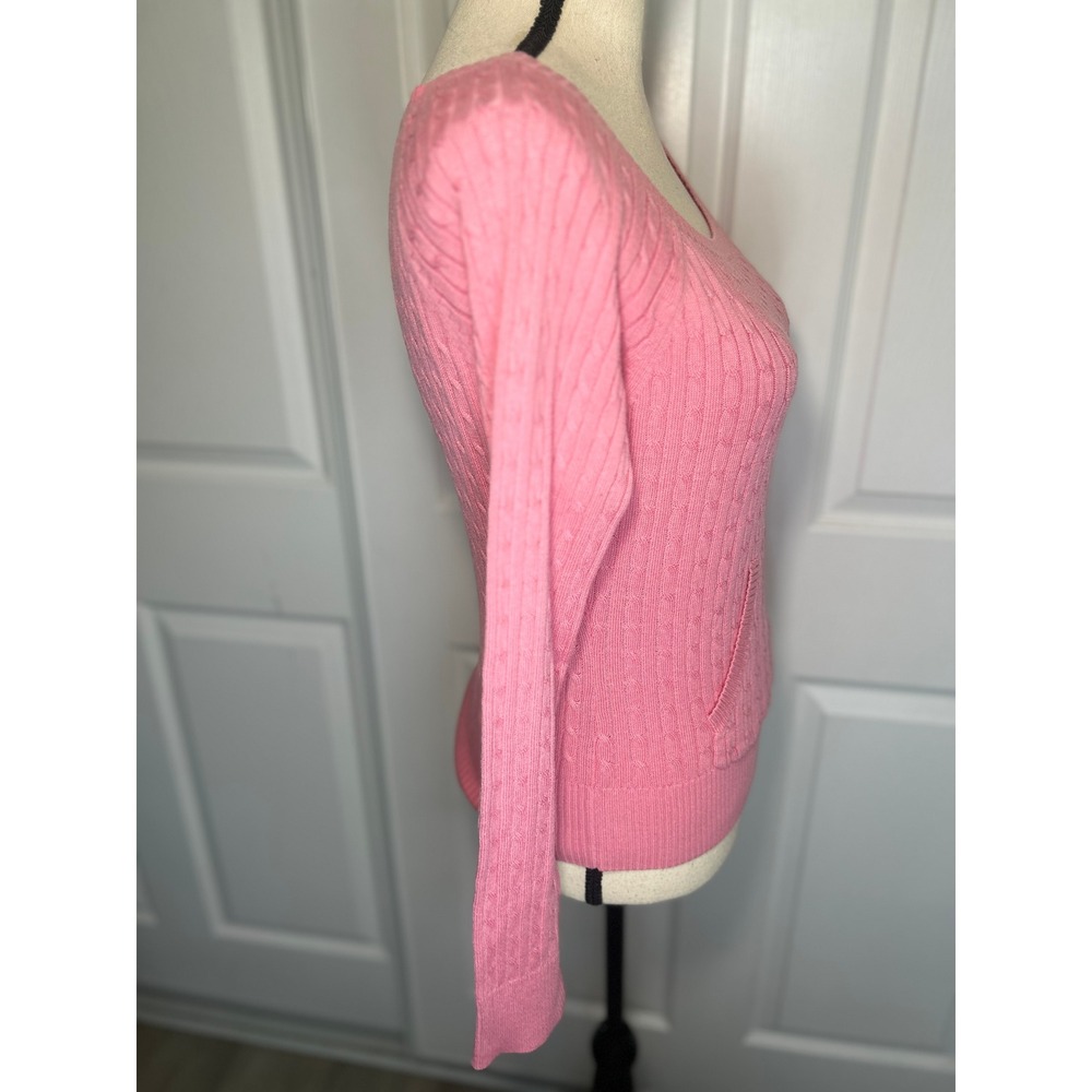 Aeropostale Sweater Slim Fit Large Pink Cable Knit Scoop Neck Kangaroo Pocket - Picture 5 of 6